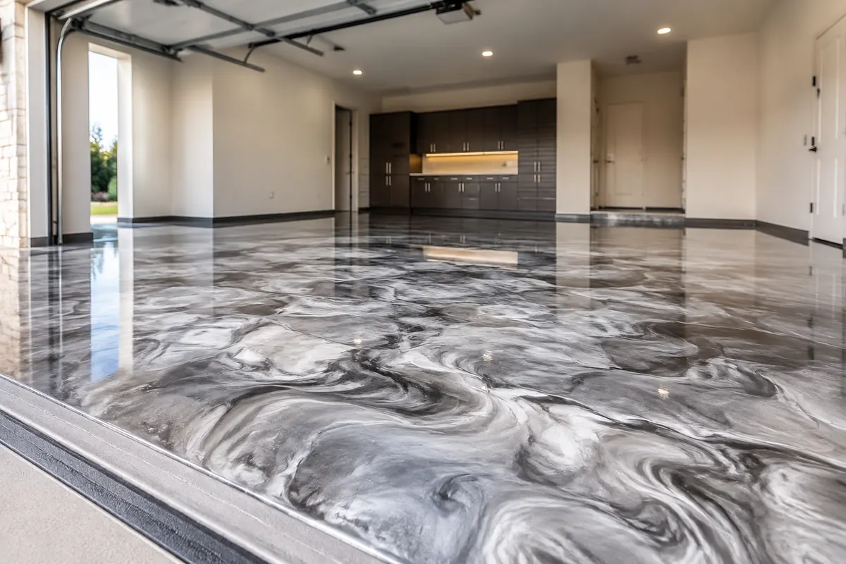 Silver graphite and pearl metallic garage floor