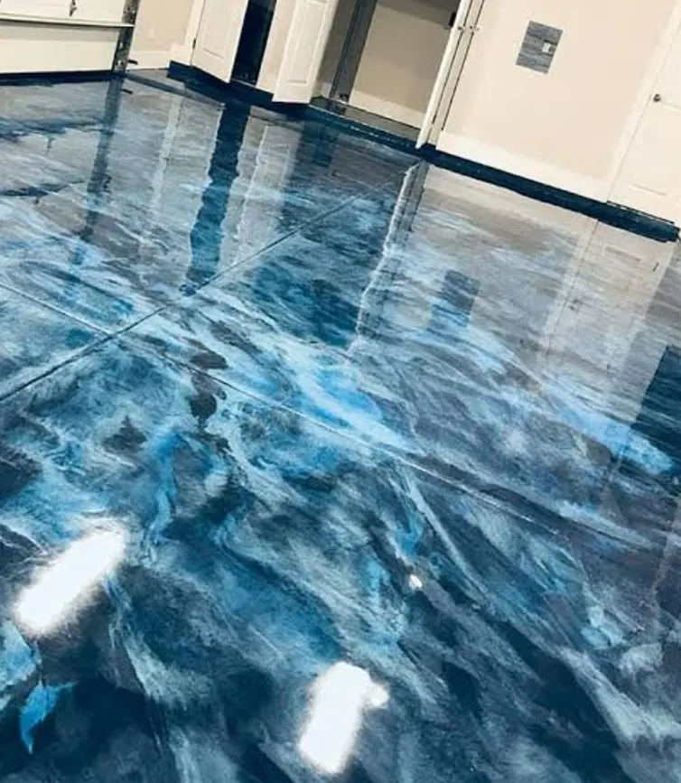 Blue metallic decorative floor shown as a service example for Mansfield, Texas