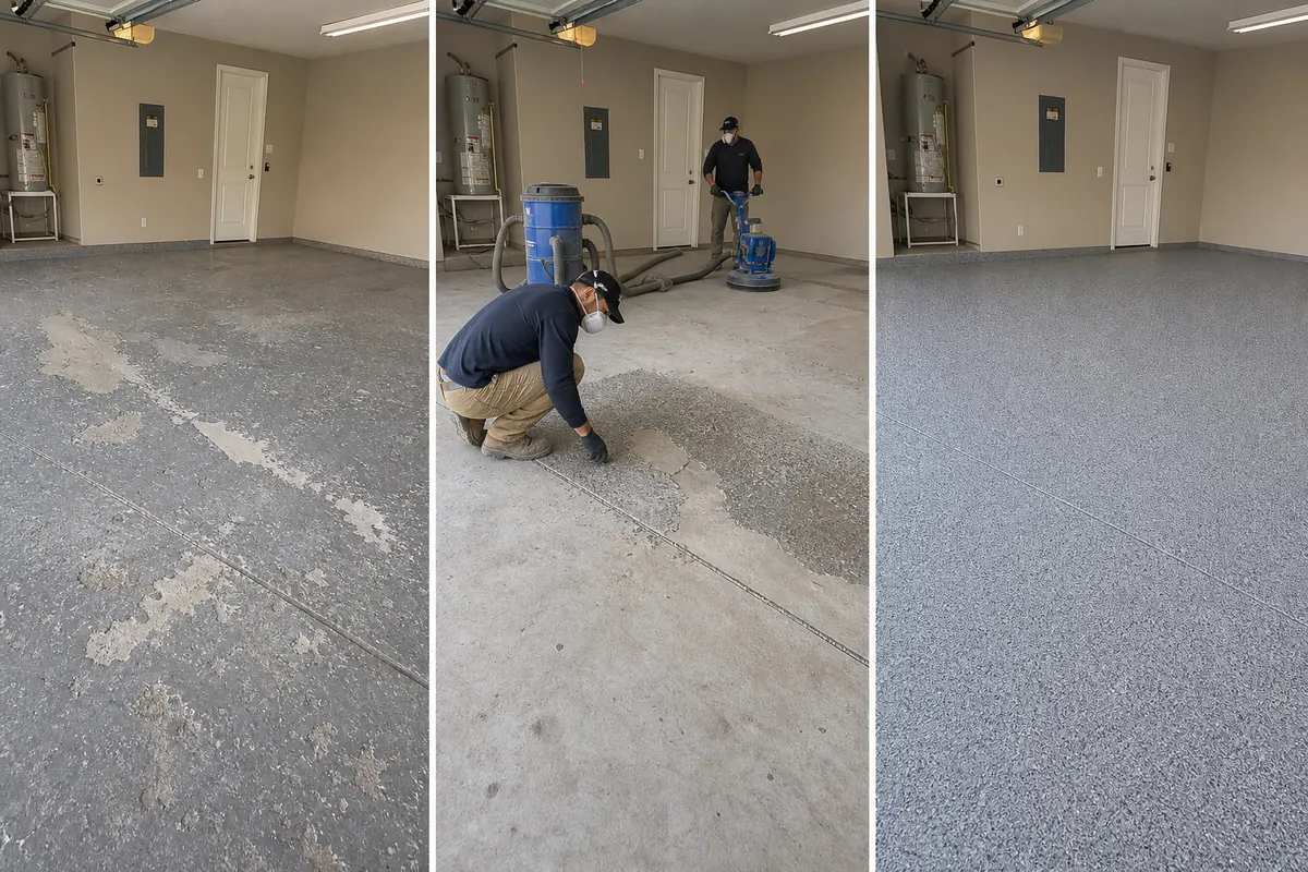 Decorative garage floor example for Garage Floor Coating Removal and Recoating